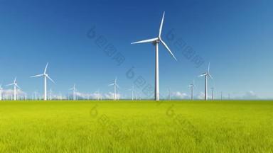 风能源站在绿色的田野
