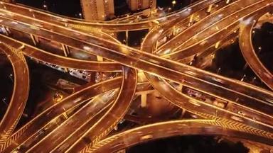 4k. 上海夜间公路交通空中 hyperlapse 视频