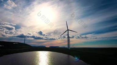用于发电的风车。挪威北部Havoysund的Arctic View Havoygavelen风车公园.