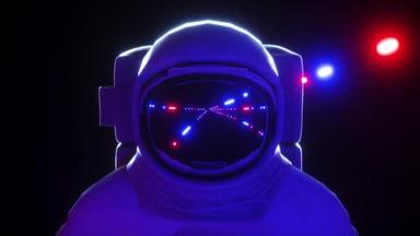 在黑暗空间4K使用霓虹灯的宇航员