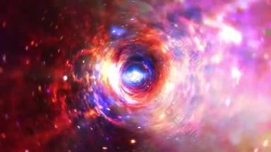 摘要通过时空涡旋背景的彩色发光蓝色超空间隧道.4K 3D使Sci-Fi星际旅行通过网络空间的虫孔。科学和技术介绍。VJ循环.