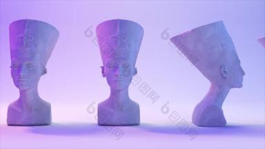古罗马白色大理石在浅背景上转动Nefertiti的头。无缝循环3D动画.
