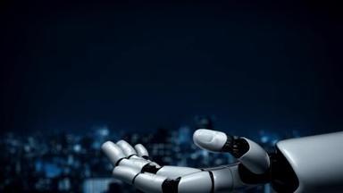 面向未来的机器人人工智能启发了人工智能技术的发展和机器学习的概念.全球机器人仿生科学研究的未来人类的生活。3D渲染图形.