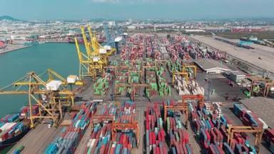 Timelapse of Container port terminal Industrial Cargo freight at ship yard Logistic Import Export