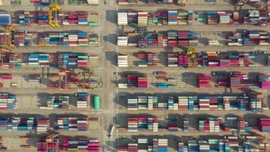 4k Time lapse Aerial view container ship carrying container shipping and Cargo ship port