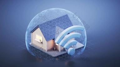 Residence house and wifi sign, 3d rendering.