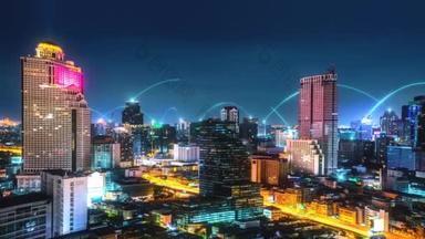 <strong>智能</strong>数字城市与连接网络互惠互利的城市景观.未来<strong>智能</strong>无线数字城市和社交媒体网络系统的概念 .