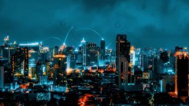 智能数字城市与连接网络互惠互利的城市景观.未来智能无线数字城市和社交媒体网络系统的概念 .