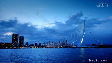 鹿特丹公约荷兰伊拉斯谟斯大桥晚上