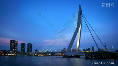 鹿特丹公约荷兰伊拉斯谟斯大桥照亮
