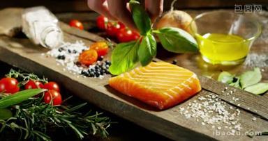 三文鱼和<strong>新鲜</strong>的真正成分的饮食，以及低卡路里在健身房和健身的世界好和彩色的意大利食物成分