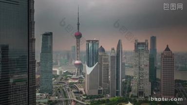 上海市中心建筑物<strong>屋顶</strong>顶全景 4 k 时间推移中国