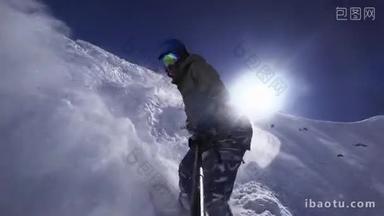 巨大的波浪是由滑雪板结束的视频<strong>镜头</strong>