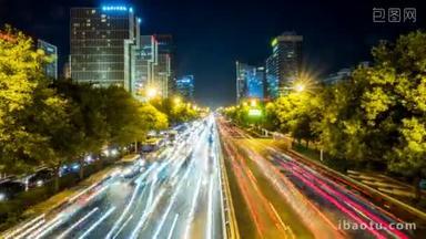 北京市夜间<strong>高速公路</strong>交通繁忙的时间推移  
