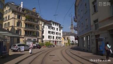 瑞士夏季天苏黎世城市电车公路之旅 pov 后侧窗口全景4k