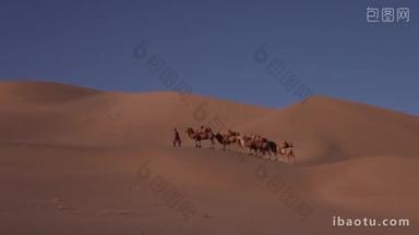 骆驼大篷车<strong>在</strong>沙漠中, 通过