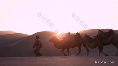 骆驼大篷车<strong>在</strong>沙漠中, 通过