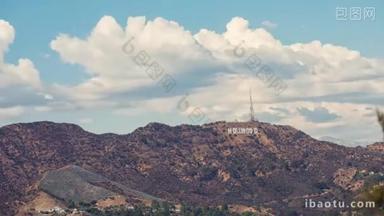 好莱坞山在阴天的时间推移，洛杉矶，加利福尼亚<strong>州</strong>