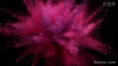 超慢速运动的彩色粉末爆炸隔离在黑色背景下.用高速摄像机<strong>拍摄</strong>，每秒1000英尺.