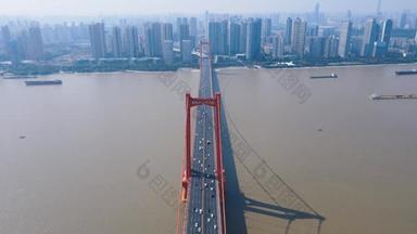 4K城市交通_武汉长江鹦鹉洲大桥航拍