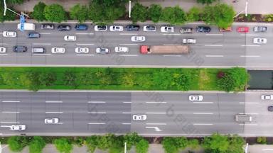 4K城市交通_俯拍城市拥堵的交通