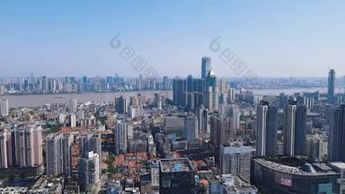 4K城市交通_武汉长江两岸城市建设航拍
