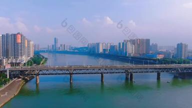 4K城市交通_湖南衡阳公铁大桥航拍
