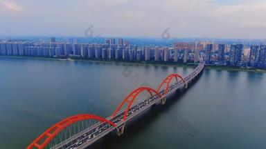 4K城市交通_湖南长沙湘江福元路大桥航拍