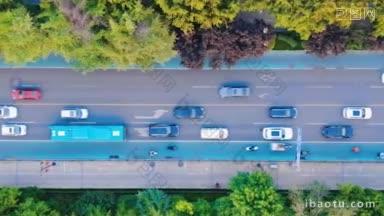 4K城市交通_俯拍城市郑州城市大道车辆行驶