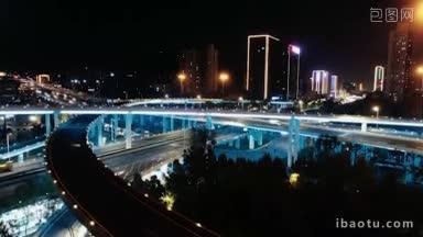 4K城市交通_航拍山东济南高架立交桥夜景