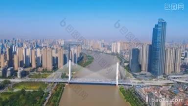 4K城市交通_航拍湖北武汉汉江大桥