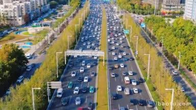 4K城市交通_航拍郑州中州大道拥堵的交通