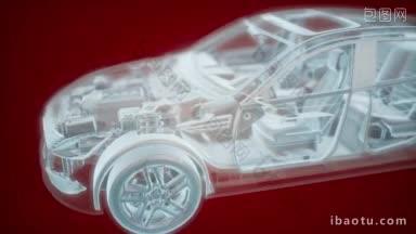 d线框<strong>汽车模型</strong>与引擎的全息动画