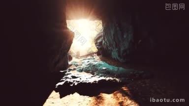 令人叹为观止的明亮的太阳光落入洞穴的景象