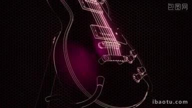 电子吉他在全息图中,明亮的灯光
