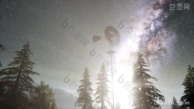 在<strong>星空下</strong>,天文发射器在森林中接收信号
