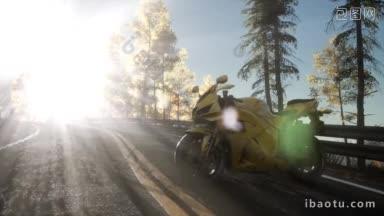 一辆摩托车停在山道上