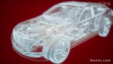 d线框汽车模型与引擎的全息动画