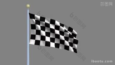 方格赛车旗在风中飘扬，包括易于隔离的阿尔法哑光- zielflagge im风渗透阿尔法哑光