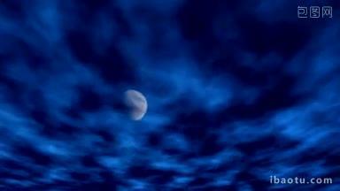 随着快速移动的CG云，月亮在画面中移动的时间流逝