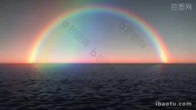 完整的彩虹在海浪和清晰的日落天空动画伟大的承诺的主题