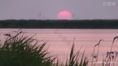 夏夜湖上的日落