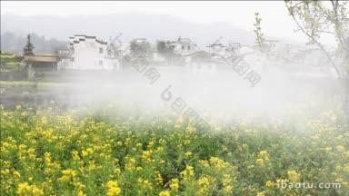 中国美丽的老村庄，雾穿越江野的时光流逝