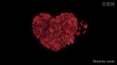 浪漫的玫瑰花瓣心形黑色背景阿尔法面具