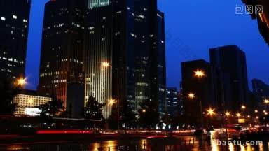 北京夜间城市交通的延时