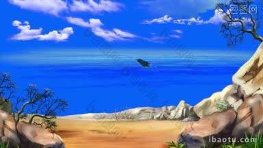 孤独的海豚在夏日蓝色的<strong>大海</strong>中跳跃手工<strong>动画</strong>