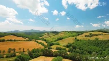 意大利托斯卡纳夏季阴天的农田鸟瞰图