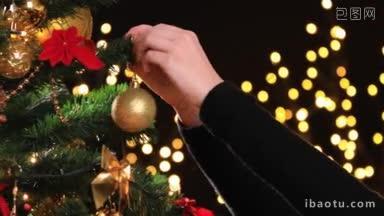 女孩把装饰球挂在<strong>圣诞树</strong>树枝上拍摄洋娃娃