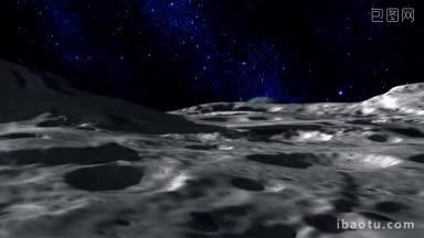月球表面，地球在背景中升起