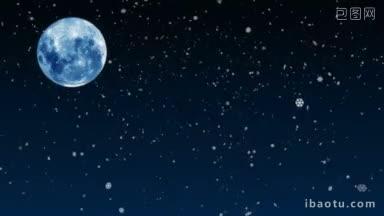 月球天空背景上的雪